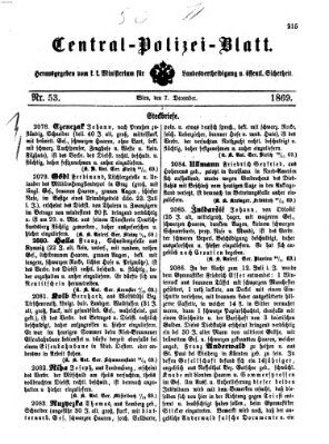 Zentralpolizeiblatt Dienstag 7. Dezember 1869