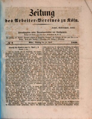 Zeitung des Arbeiter-Vereines zu Köln Sonntag 30. April 1848