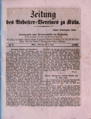 Zeitung des Arbeiter-Vereines zu Köln Sonntag 4. Juni 1848