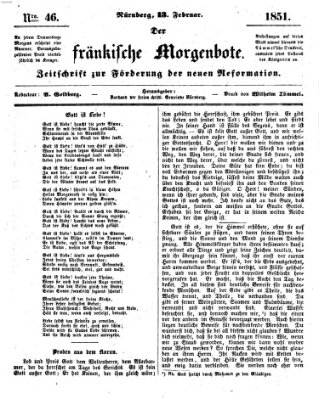 Der Fränkische Morgenbote Donnerstag 13. Februar 1851