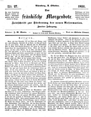 Der Fränkische Morgenbote Donnerstag 2. Oktober 1851