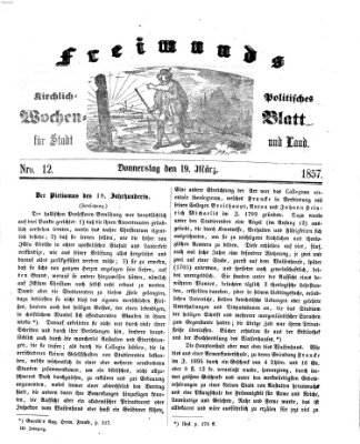 Freimund's kirchlich-politisches Wochenblatt für Stadt und Land Donnerstag 19. März 1857