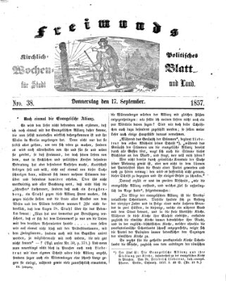 Freimund's kirchlich-politisches Wochenblatt für Stadt und Land Donnerstag 17. September 1857