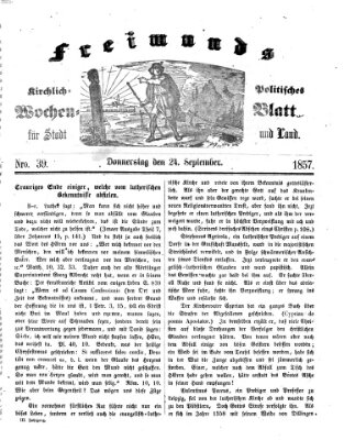 Freimund's kirchlich-politisches Wochenblatt für Stadt und Land Donnerstag 24. September 1857