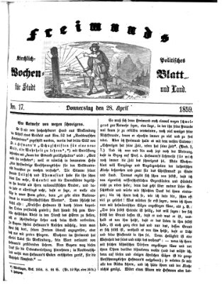 Freimund's kirchlich-politisches Wochenblatt für Stadt und Land Donnerstag 28. April 1859