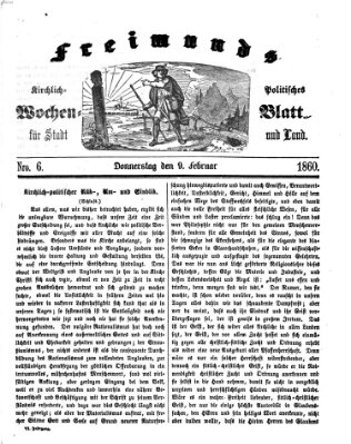 Freimund's kirchlich-politisches Wochenblatt für Stadt und Land Donnerstag 9. Februar 1860