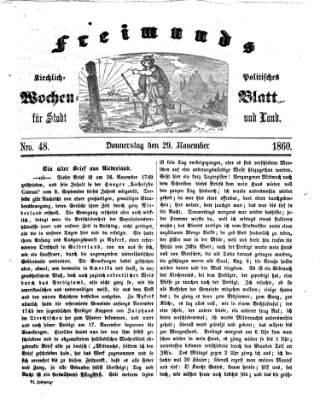 Freimund's kirchlich-politisches Wochenblatt für Stadt und Land Donnerstag 29. November 1860