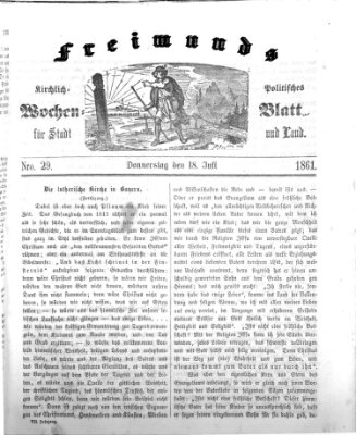 Freimund's kirchlich-politisches Wochenblatt für Stadt und Land Donnerstag 18. Juli 1861