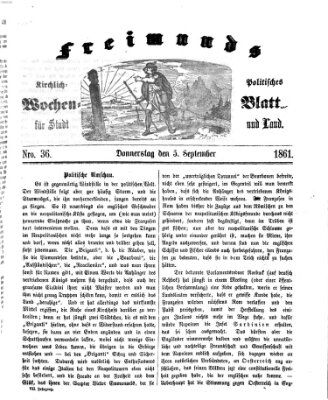 Freimund's kirchlich-politisches Wochenblatt für Stadt und Land Donnerstag 5. September 1861