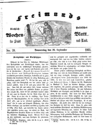 Freimund's kirchlich-politisches Wochenblatt für Stadt und Land Donnerstag 26. September 1861