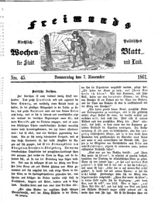 Freimund's kirchlich-politisches Wochenblatt für Stadt und Land Donnerstag 7. November 1861