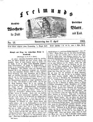 Freimund's kirchlich-politisches Wochenblatt für Stadt und Land Donnerstag 17. April 1862