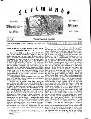 Freimund's kirchlich-politisches Wochenblatt für Stadt und Land Donnerstag 1. Mai 1862