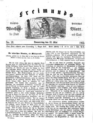 Freimund's kirchlich-politisches Wochenblatt für Stadt und Land Donnerstag 22. Mai 1862