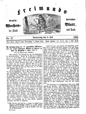 Freimund's kirchlich-politisches Wochenblatt für Stadt und Land Donnerstag 3. Juli 1862