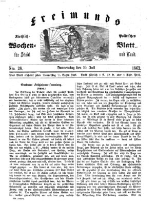 Freimund's kirchlich-politisches Wochenblatt für Stadt und Land Donnerstag 10. Juli 1862