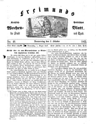 Freimund's kirchlich-politisches Wochenblatt für Stadt und Land Donnerstag 2. Oktober 1862