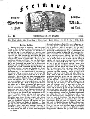 Freimund's kirchlich-politisches Wochenblatt für Stadt und Land Donnerstag 30. Oktober 1862