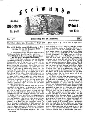 Freimund's kirchlich-politisches Wochenblatt für Stadt und Land Donnerstag 20. November 1862