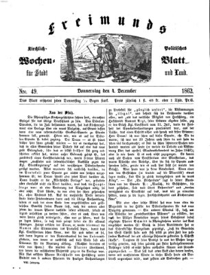 Freimund's kirchlich-politisches Wochenblatt für Stadt und Land Donnerstag 4. Dezember 1862