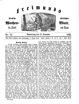 Freimund's kirchlich-politisches Wochenblatt für Stadt und Land Donnerstag 25. Dezember 1862