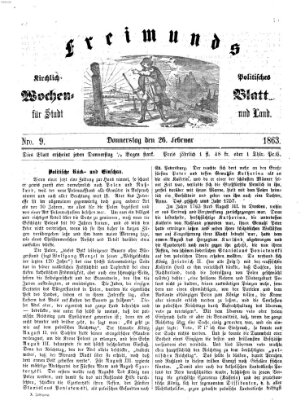 Freimund's kirchlich-politisches Wochenblatt für Stadt und Land Donnerstag 26. Februar 1863