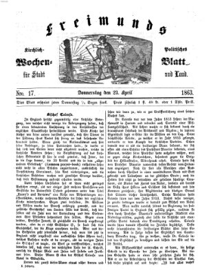 Freimund's kirchlich-politisches Wochenblatt für Stadt und Land Donnerstag 23. April 1863