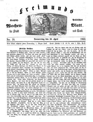 Freimund's kirchlich-politisches Wochenblatt für Stadt und Land Donnerstag 30. April 1863