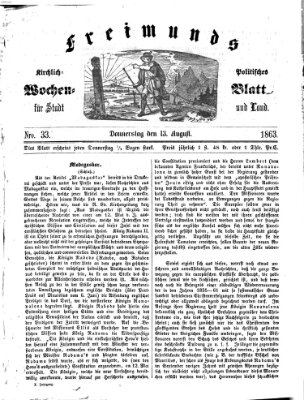 Freimund's kirchlich-politisches Wochenblatt für Stadt und Land Donnerstag 13. August 1863