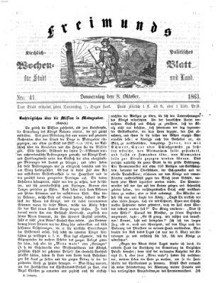 Freimund's kirchlich-politisches Wochenblatt für Stadt und Land Donnerstag 8. Oktober 1863