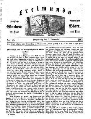 Freimund's kirchlich-politisches Wochenblatt für Stadt und Land Donnerstag 5. November 1863