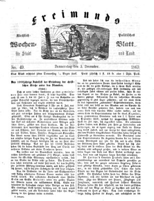 Freimund's kirchlich-politisches Wochenblatt für Stadt und Land Donnerstag 3. Dezember 1863