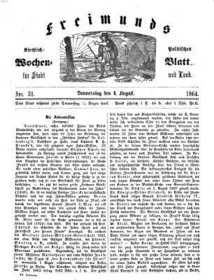 Freimund's kirchlich-politisches Wochenblatt für Stadt und Land Donnerstag 4. August 1864