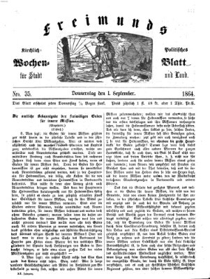 Freimund's kirchlich-politisches Wochenblatt für Stadt und Land Donnerstag 1. September 1864