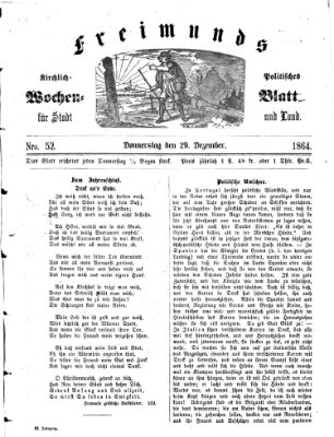 Freimund's kirchlich-politisches Wochenblatt für Stadt und Land Donnerstag 29. Dezember 1864