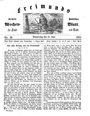 Freimund's kirchlich-politisches Wochenblatt für Stadt und Land Donnerstag 15. Juni 1865