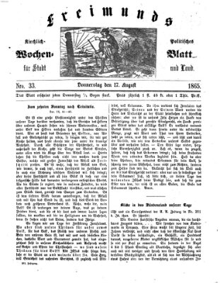 Freimund's kirchlich-politisches Wochenblatt für Stadt und Land Donnerstag 17. August 1865