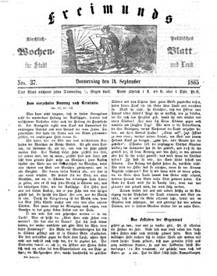 Freimund's kirchlich-politisches Wochenblatt für Stadt und Land Donnerstag 14. September 1865