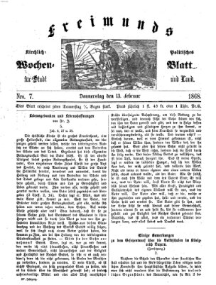 Freimund's kirchlich-politisches Wochenblatt für Stadt und Land Donnerstag 13. Februar 1868