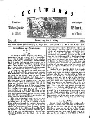 Freimund's kirchlich-politisches Wochenblatt für Stadt und Land Donnerstag 5. März 1868