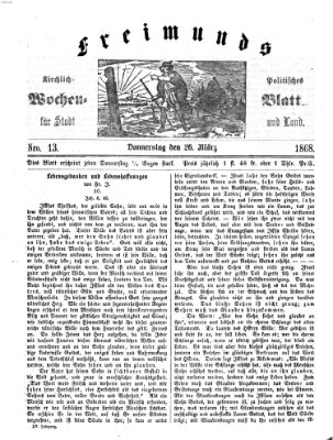 Freimund's kirchlich-politisches Wochenblatt für Stadt und Land Donnerstag 26. März 1868