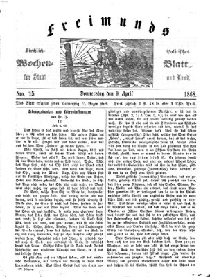 Freimund's kirchlich-politisches Wochenblatt für Stadt und Land Donnerstag 9. April 1868