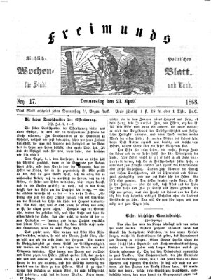 Freimund's kirchlich-politisches Wochenblatt für Stadt und Land Donnerstag 23. April 1868