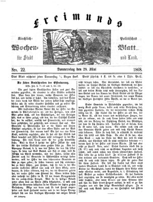 Freimund's kirchlich-politisches Wochenblatt für Stadt und Land Donnerstag 28. Mai 1868