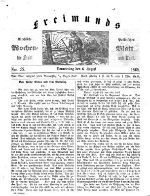 Freimund's kirchlich-politisches Wochenblatt für Stadt und Land Donnerstag 6. August 1868