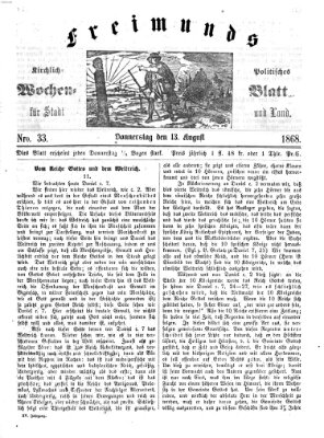 Freimund's kirchlich-politisches Wochenblatt für Stadt und Land Donnerstag 13. August 1868