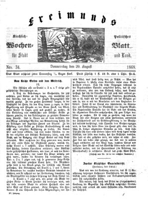 Freimund's kirchlich-politisches Wochenblatt für Stadt und Land Donnerstag 20. August 1868