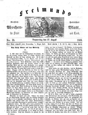 Freimund's kirchlich-politisches Wochenblatt für Stadt und Land Donnerstag 27. August 1868