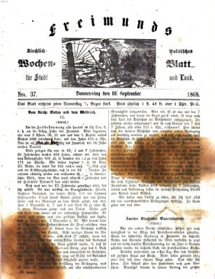 Freimund's kirchlich-politisches Wochenblatt für Stadt und Land Donnerstag 10. September 1868