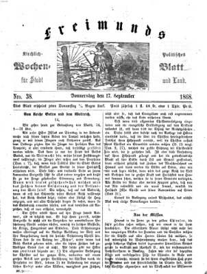 Freimund's kirchlich-politisches Wochenblatt für Stadt und Land Donnerstag 17. September 1868